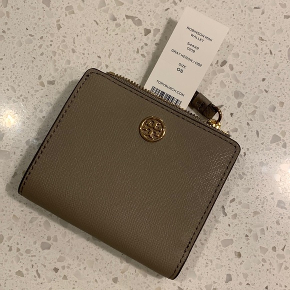 TORY BURCH Authentic Gray Robinson Leather Mini Wallet New With Tag - Picture 4 of 13